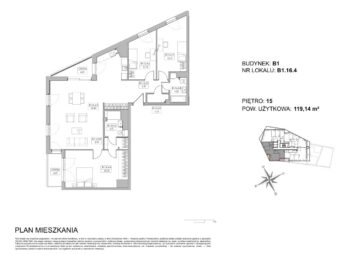 Apartament z 2 loggiami | 119 m² | XV piętro