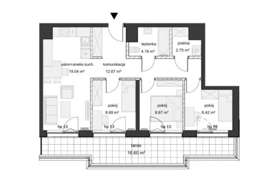 4 pokoje | Taras 16,6 m² | Świetny układ